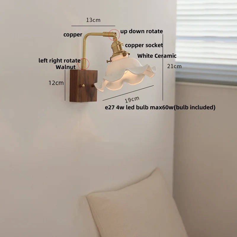 Afralia™ Walnut Brass Ceramic LED Wall Sconce | Modern Nordic Rotatable Stair Light