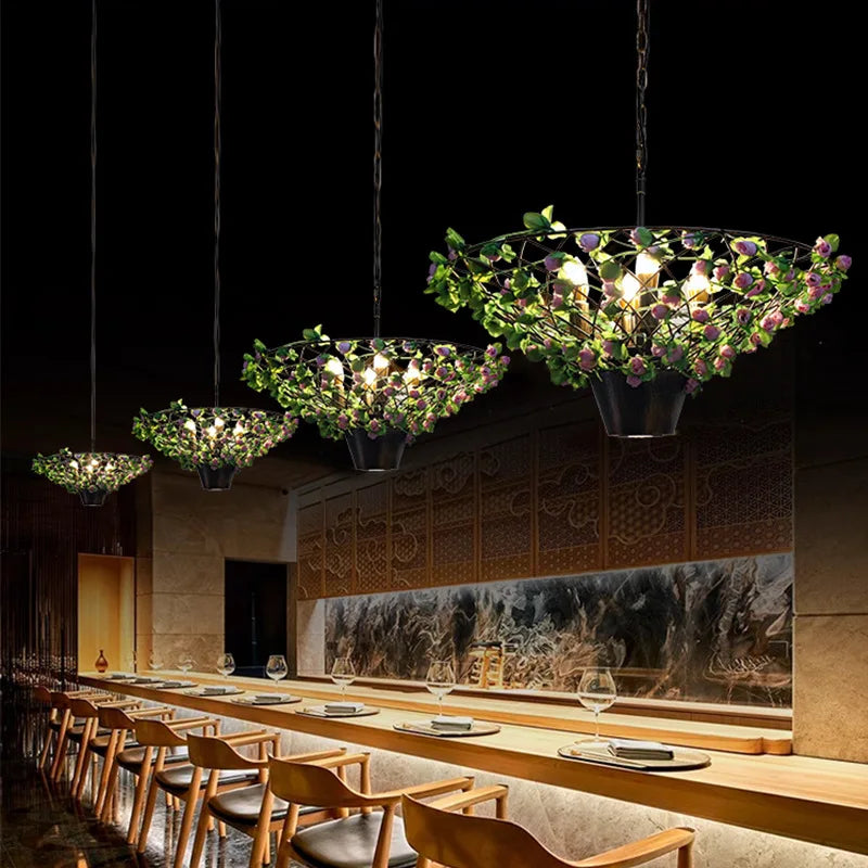 Afralia™ Industrial Barbecue Restaurant Plant Light - Round Table Decorative Pendant