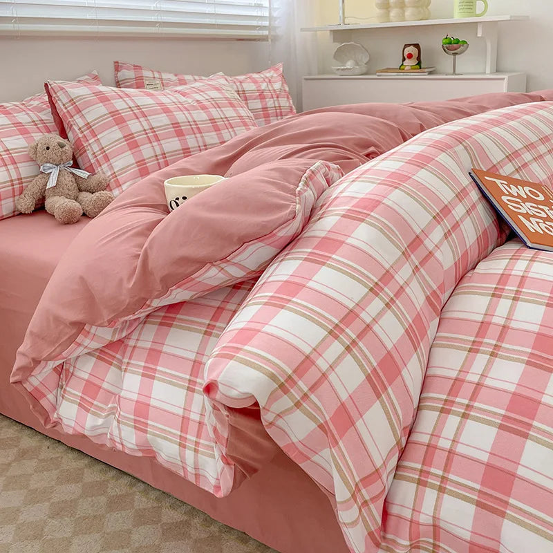 Afralia™ Plaid Queen Size 4Pcs Duvet Cover Set: Skin-Friendly Bedding for King, Single, Double Bed
