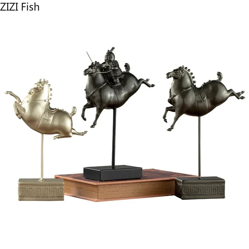 Afralia™ Terracotta Warrior Horse Sculpture Resin Knight Figurine Home Decor Gift