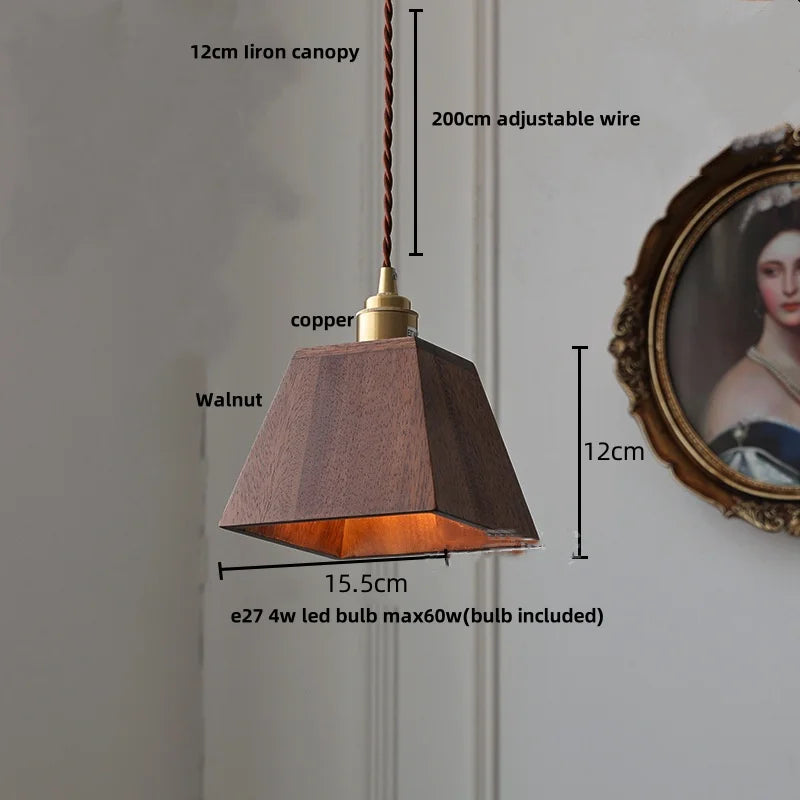 Afralia™ Walnut Wood LED Pendant Light in Copper Japan Style Hanging Lamp
