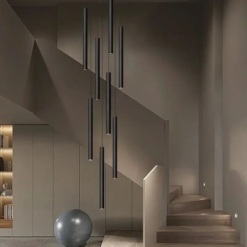 Afralia™ Tubular LED Stair Chandelier for Duplex Villa with Long Pendant Lighting