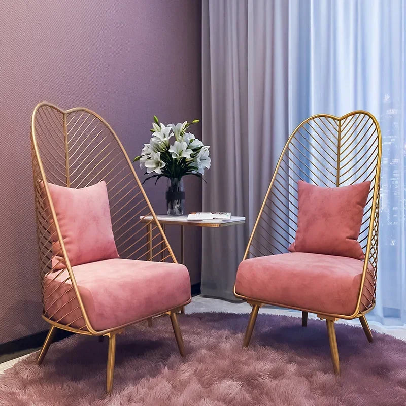 Afralia™ Nordic Pink & Coffee Gold Wire Chair: Modern Living Room Comfort with Style