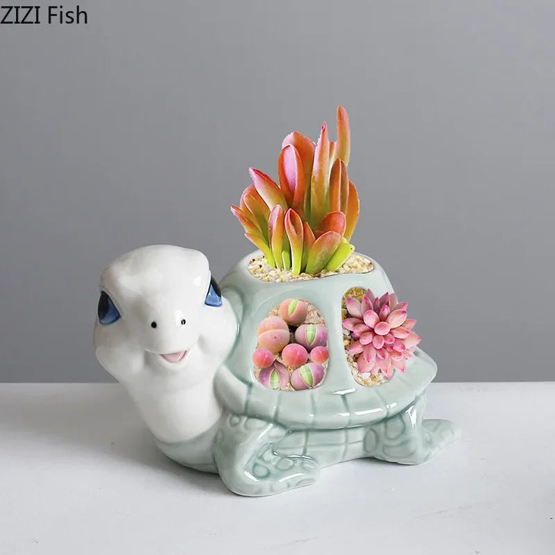Afralia™ Cartoon Turtle Ceramic Vase for Stylish Table Decor & Flower Arrangement