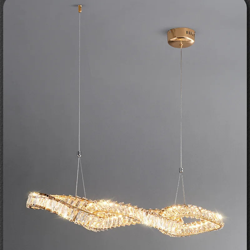 Afralia™ Gold Metal Crystal Pendant Light Luxury Dimmable LED Hanging Lamp