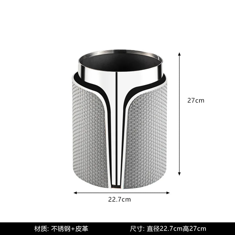 Afralia™ Stainless Steel Leather Garbage Bucket: Modern Luxury Hotel Home Decor Piece