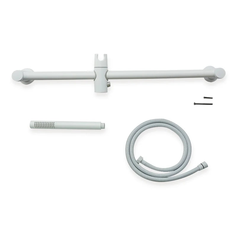 Afralia™ White Sliding Rod Shower Set with Brass Handheld Shower and Stainless Steel Rod