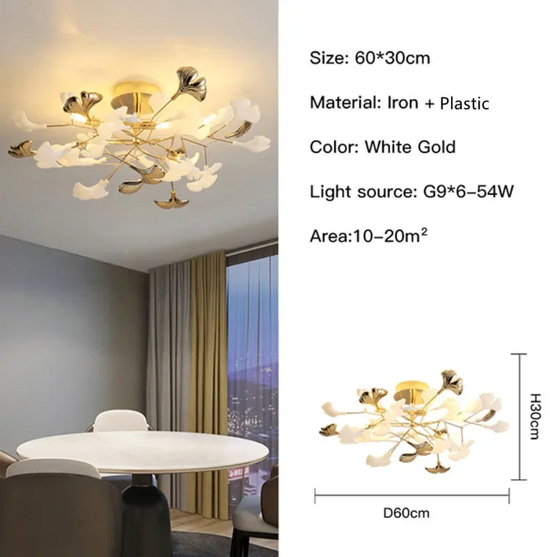 Afralia™ Ginkgo Leaf Pendant Chandelier for Nordic Romantic Living Room Decor