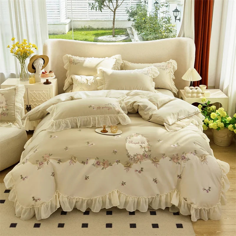Afralia™ Flowers Lace Ruffles Princess Wedding Bedding Set 1000TC Egyptian Cotton Collection