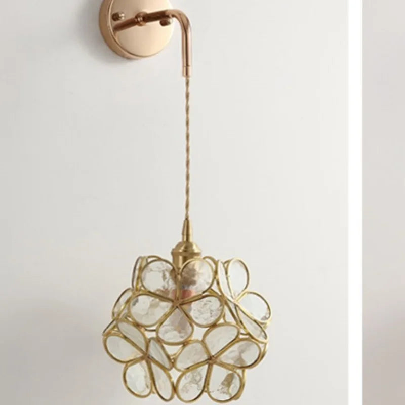 Afralia™ Pink Flower Glass LED Wall Light: Copper Nordic Modern Bedroom Lamp