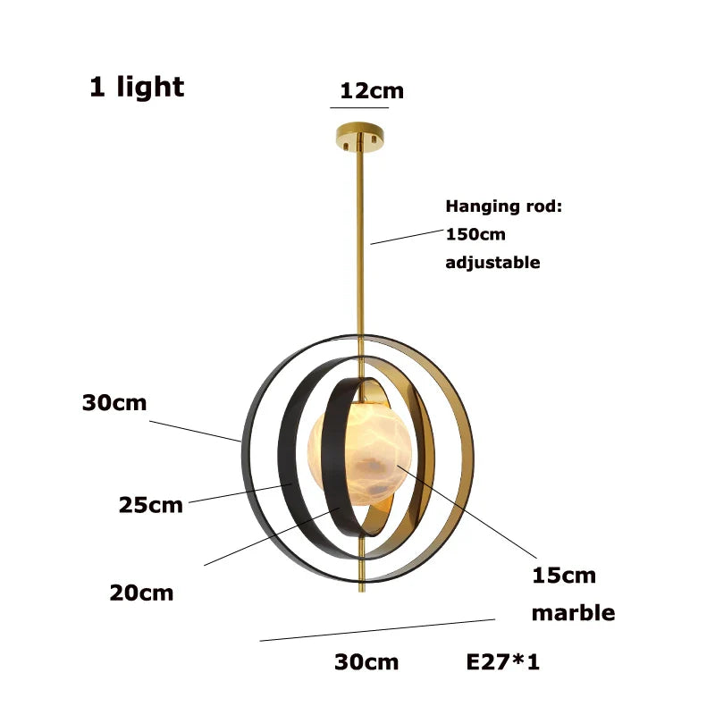 Afralia™ Marble Globe Pendant Light with Black Gold Hardware - Modern Tea Room Ceiling Decor
