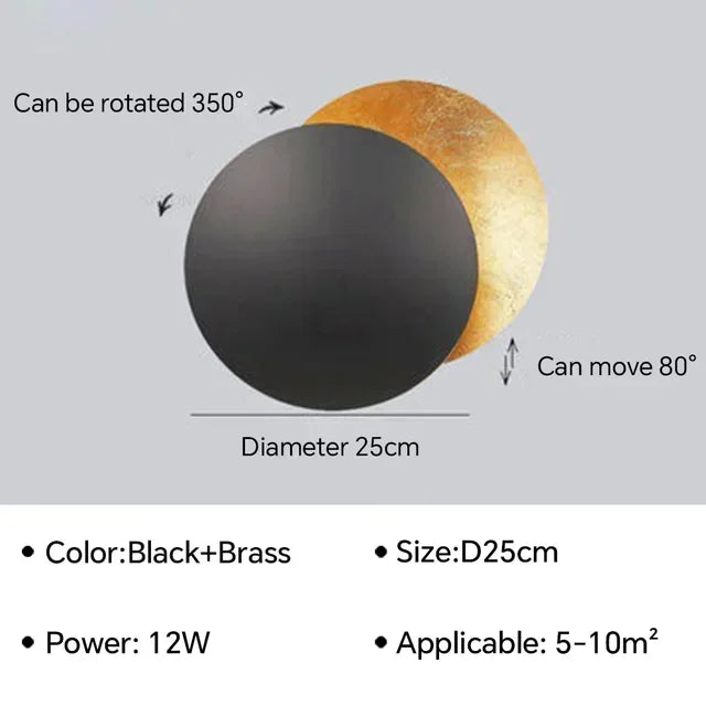 Afralia™ Rotatable Solar Eclipse LED Wall Lights in Black Gold Texture