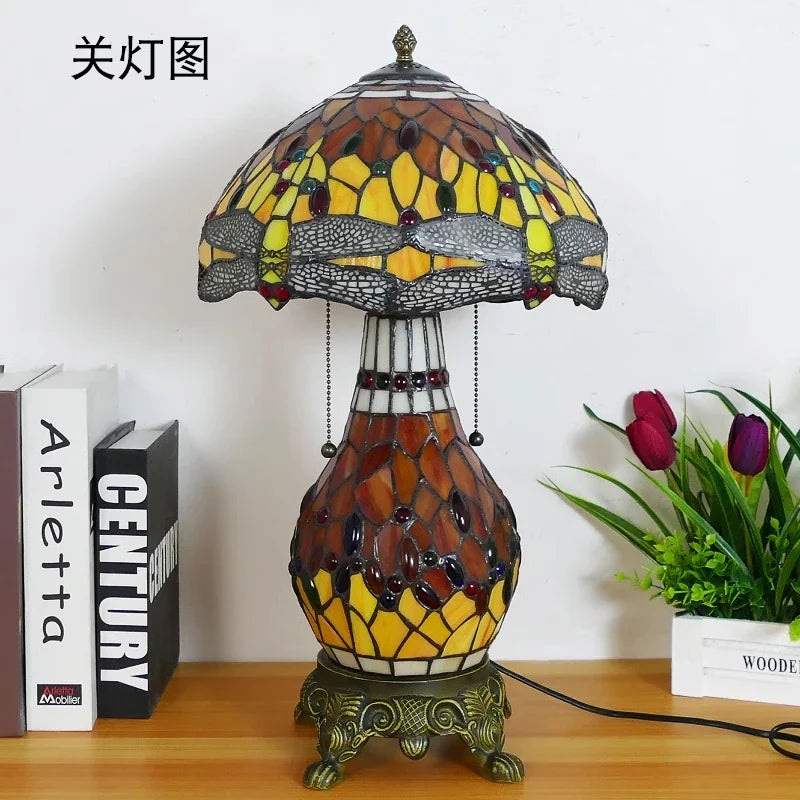 Tiffany Dragonfly Stained Glass Table Lamp by Afralia ™