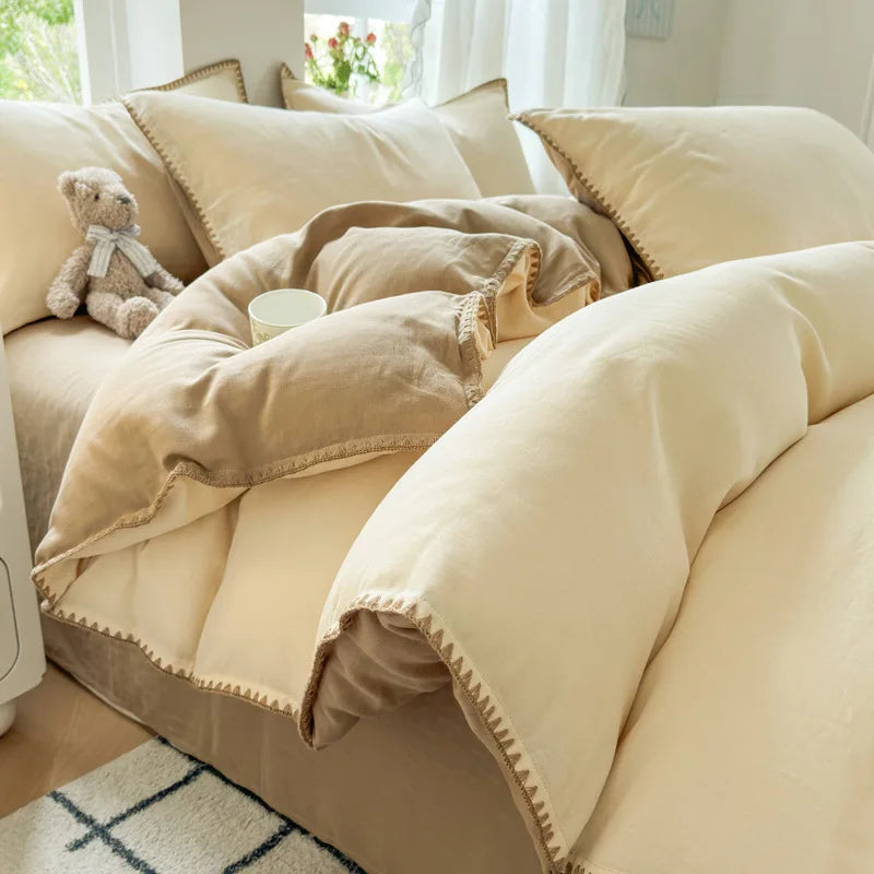 Afralia™ Cotton Edge Embroidery Bedding Set for Autumn/Winter