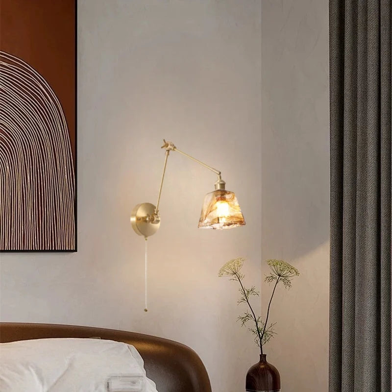 Afralia™ Copper Vintage LED Wall Sconce with Pull Chain for Stair, Loft, Bathroom, Bedroom