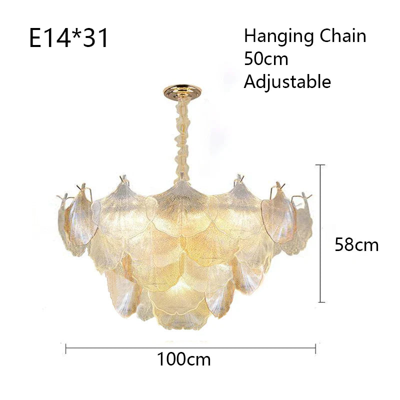 Afralia™ Glass Shell Ceiling Pendant Light Luxury Bedroom Decor Hanglamp