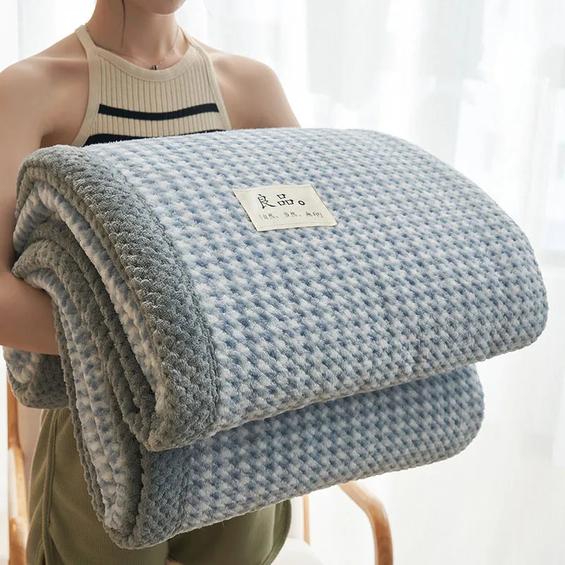 Afralia™ Japanese Striped Coral Fleece Blanket: Warm Sofa Cover, Office Nap Shawl, All Seasons