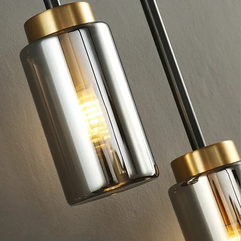 Afralia™ Smokey Gray Glass Linear Brass LED Wall Lights