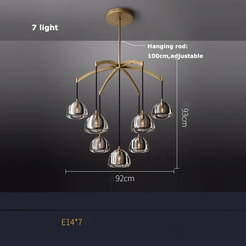 Afralia™ Black Brass Retro Crystal Copper LED Ceiling Pendant for Home Lighting