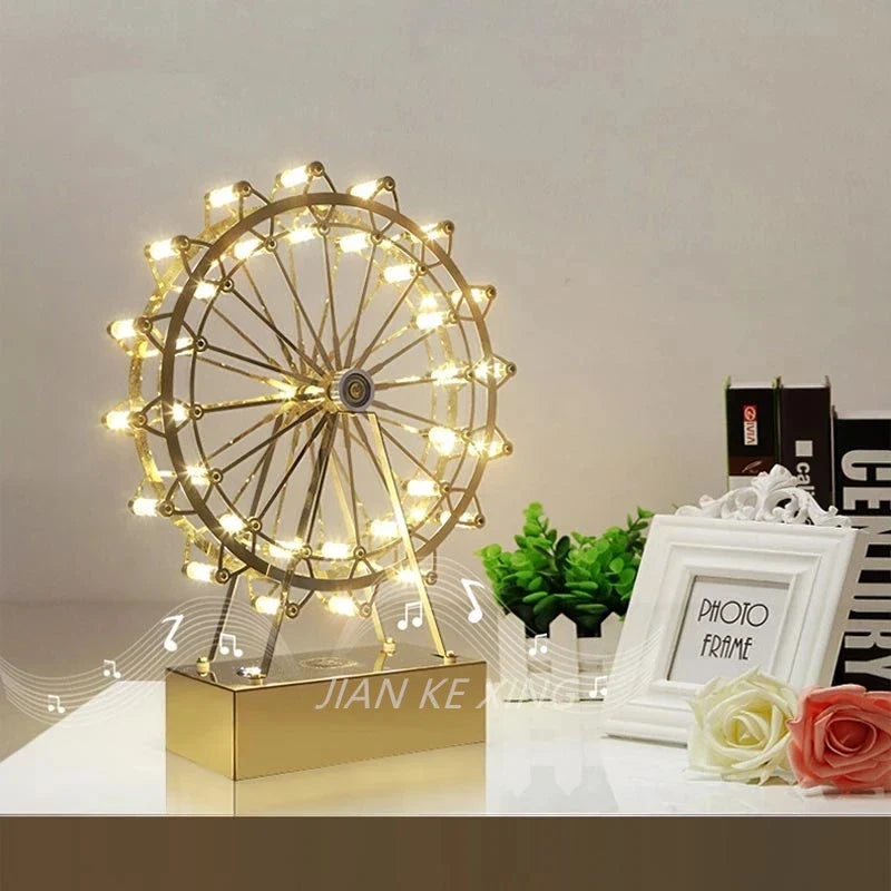 Afralia™ LED Ferris Wheel Table Lamp for Bedroom Decor Stainless Steel Night Light