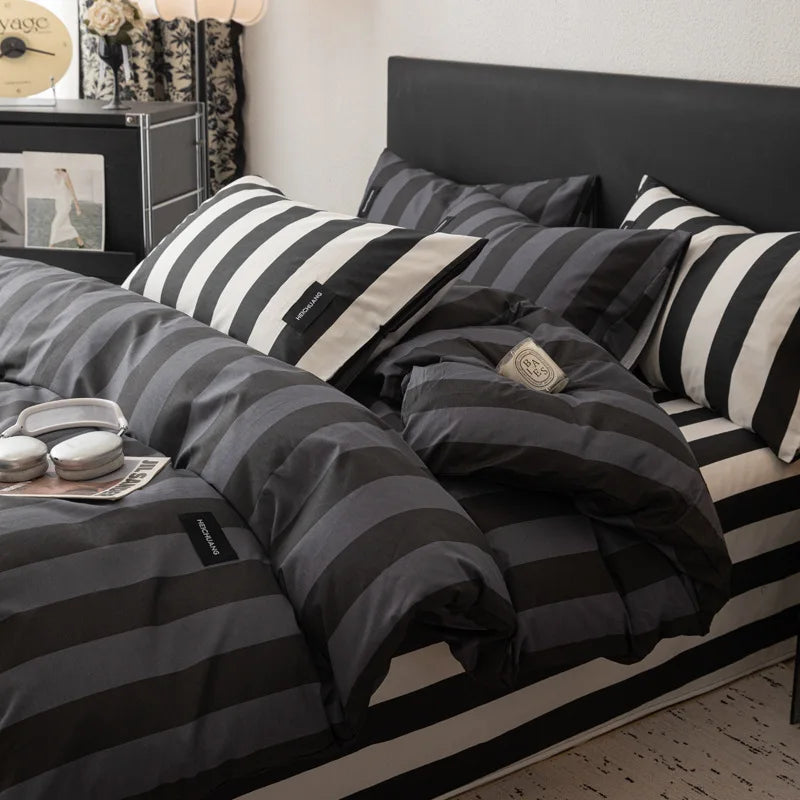 Afralia™ Luxury Cotton Striped Bedding Set - Soft Single Double Bedclothes for Summer