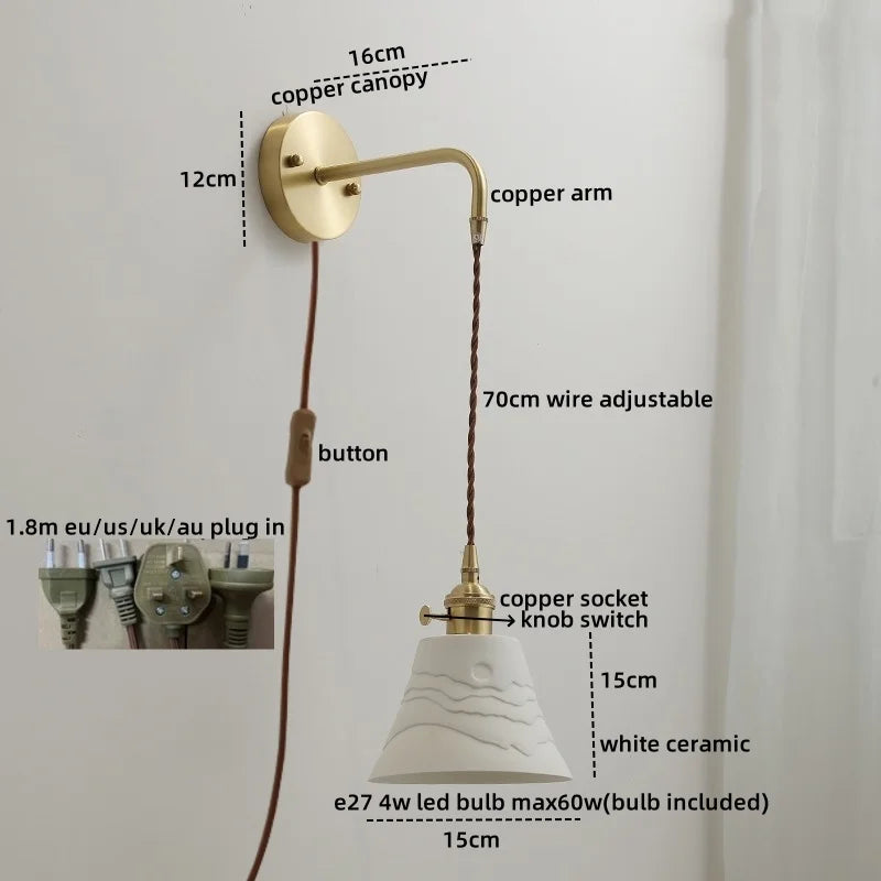 Afralia™ Ceramic Copper LED Wall Lamp with Pull Chain Switch for Modern Style Interiors