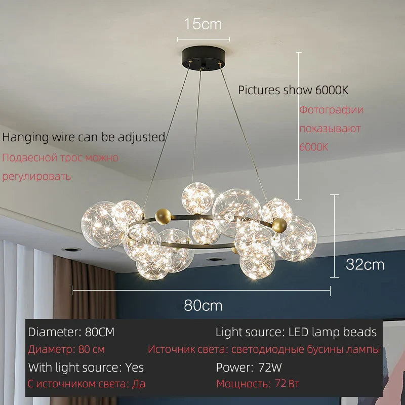 Afralia™ LED Glass Bulb Pendant Light: Modern Round Design, Gold/Black, Gypsophila String