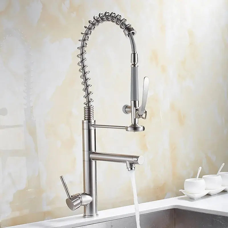 Afralia™ Tall Chrome Brass Kitchen Faucet with Pull Out Spray and Single Handle Control