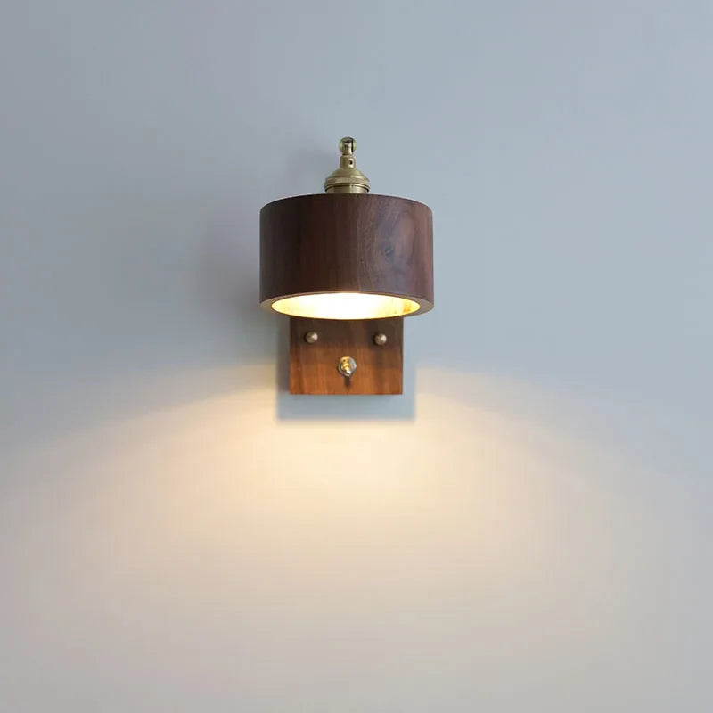 Afralia™ Walnut Wood LED Wall Sconce Vintage Copper Toggle Switch Light