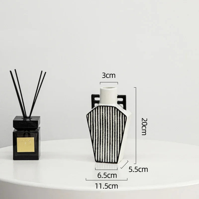 Afralia™ Checkered Pattern Ceramic Vase: Geometric Table Decor for Flowers & Room Aesthetic
