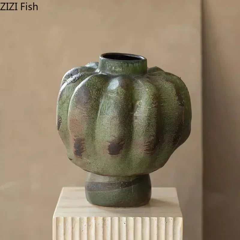 Afralia™ Green Vintage Ceramic Vase Flower Arrangement Table Decoration Room Aesthetic Decor