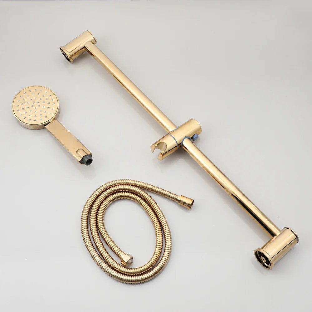 Afralia™ Gold Finished Handheld Shower Rod Wall Mounted Double Hole Taps