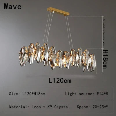 Afralia™ Wave Crystal Chandelier: Elegant E14 Pendant Lighting for Dining, Kitchen, Bedroom
