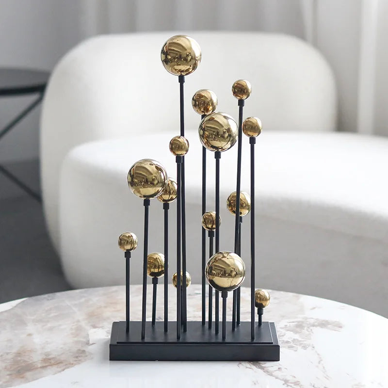 Afralia™ Geometric Golden Ball Ornaments - Abstract Metal Decorations