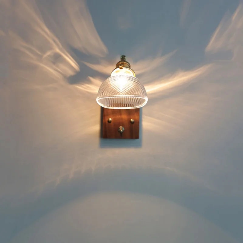 Afralia™ Clear Glass LED Wall Lights Modern Wood Walnut Copper Stair Fixture