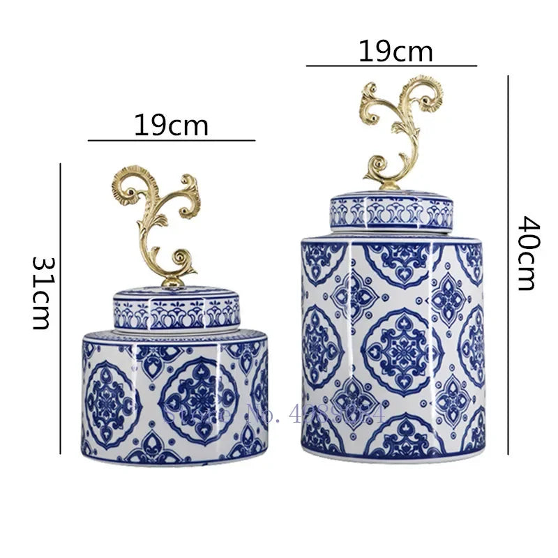 Afralia™ Blue & White Porcelain Covered Vase Jar: Retro Chinese Home Decor Flower Arrangement & Organization