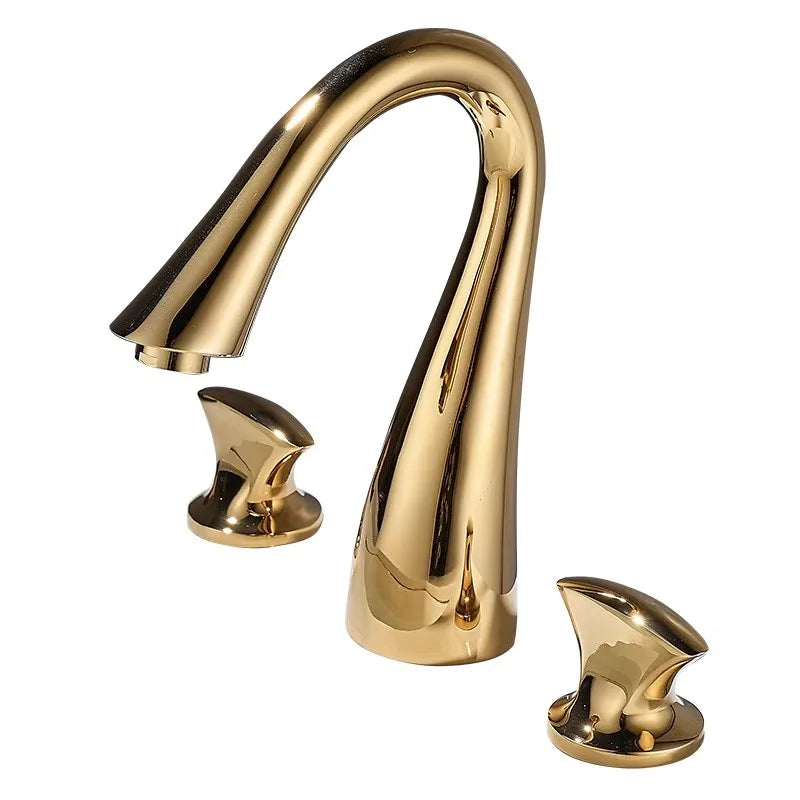 Afralia™ Black & Gold Basin Faucet: 3 Hole Waterfall Bathroom Sink Tap, Total Brass