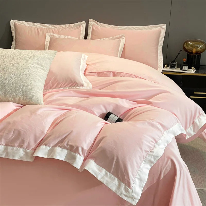 Afralia™ Luxury 60S Egyptian Cotton Hotel Bedding Set with Black Edge, Duvet Cover, Sheet, Pillowcases