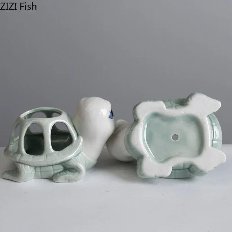 Afralia™ Cartoon Turtle Ceramic Vase for Stylish Table Decor & Flower Arrangement