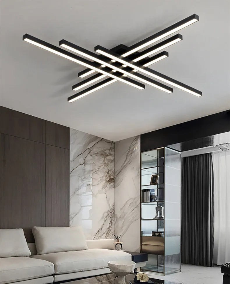Afralia™ Modern Line Ceiling Lamp LED Chandelier Kitchen Bedroom Strip Lights Fixtures
