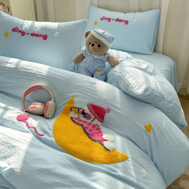 Afralia™ Cartoon Embroidery Bed Sets - Super Soft & Cute Bedding Set for Kids & Adults
