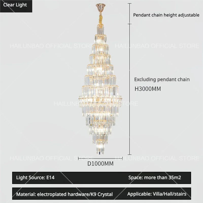 Afralia™ Hollow Spiral Staircase Chandelier | Modern Long Crystal Light for Villa Livingroom
