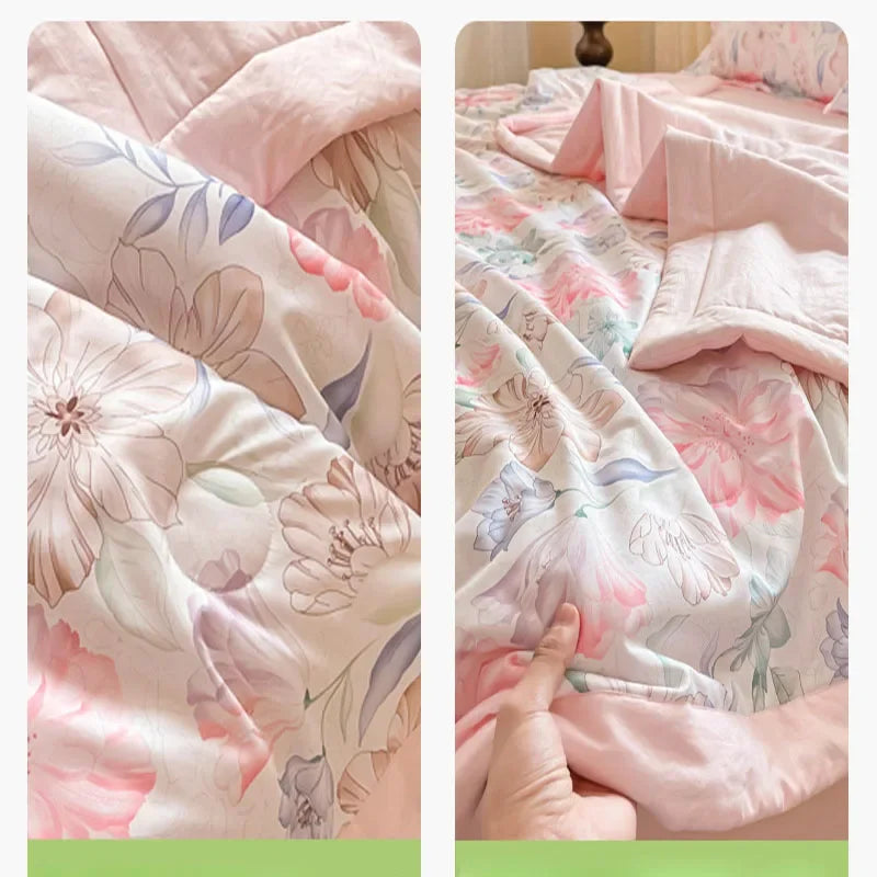 Afralia™ Fashion Flower Print Cool Blanket for Summer Comforter Single Double Bed Home Decor