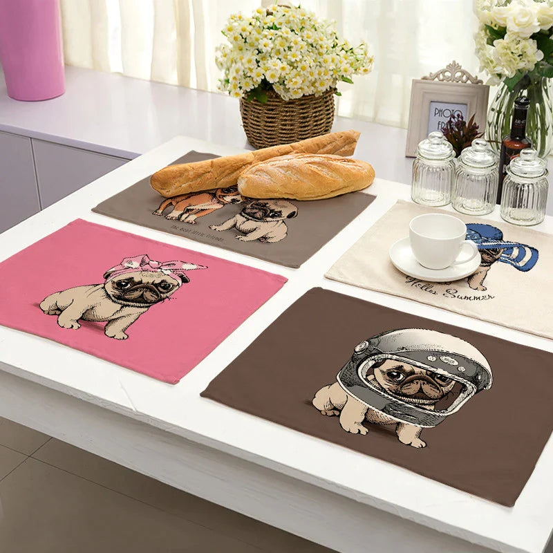 Afralia™ Cute Dog Linen Dining Mats Coasters 42*32cm Home Decor