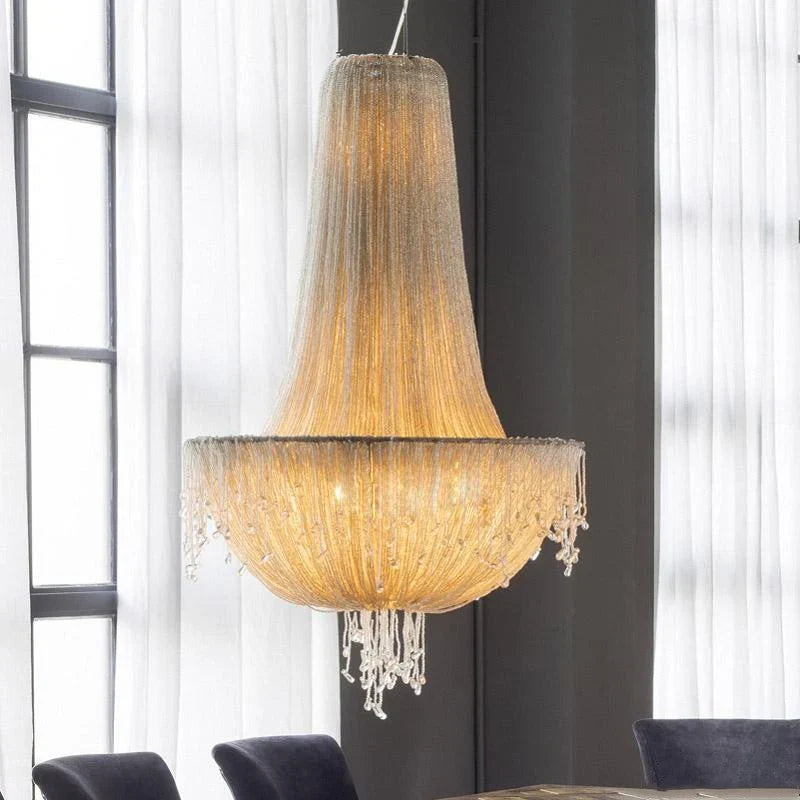 Afralia™ Tassel Crystal Pendant Chandelier for Luxury Living Room Villa Bedroom