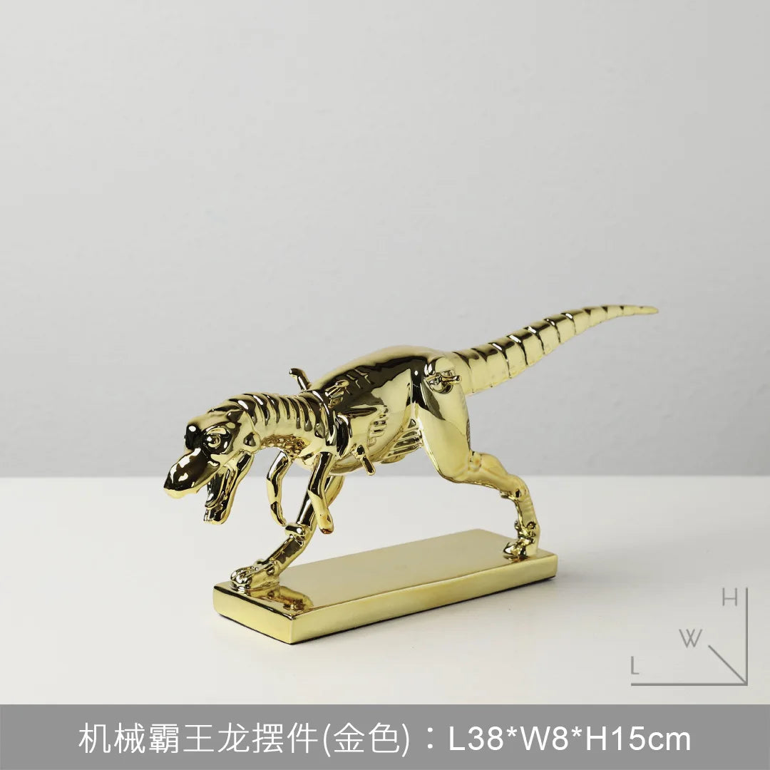 Afralia™ Silver Tyrannosaurus Rex Dinosaur Skeleton Ornament Home Decor Figurine