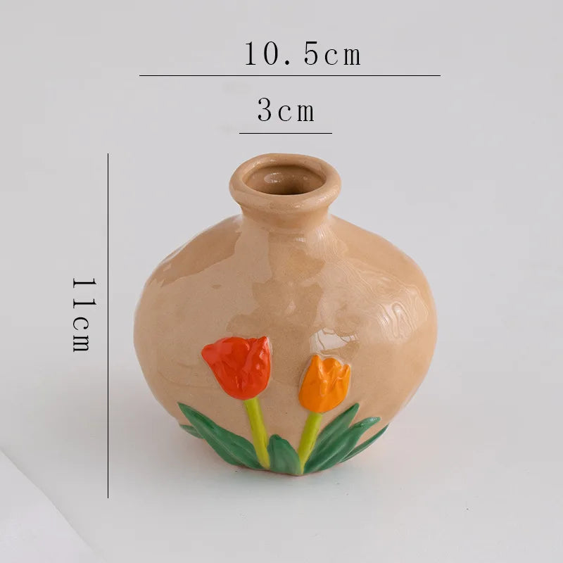 Afralia™ Ceramic Tulip Vase: Handmade Vintage 3D Flower Arrangement Home Decor
