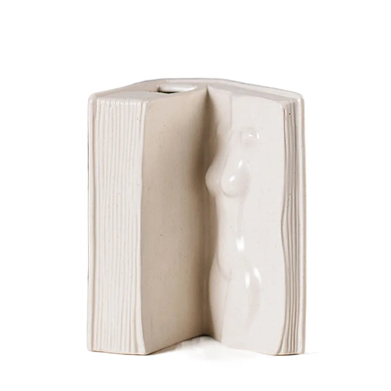 Afralia™ Ceramic Man Face Book Stand Vase for Room Decor and Storage