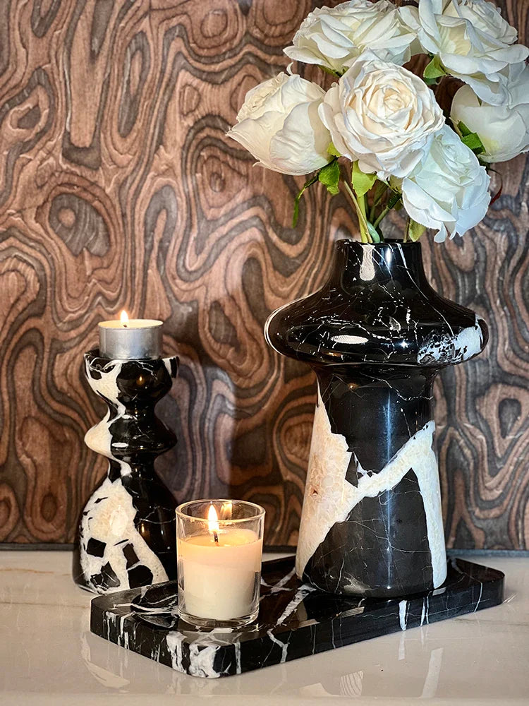 Afralia™ Noir Grand Antique Marble Vase for Modern Home Décor