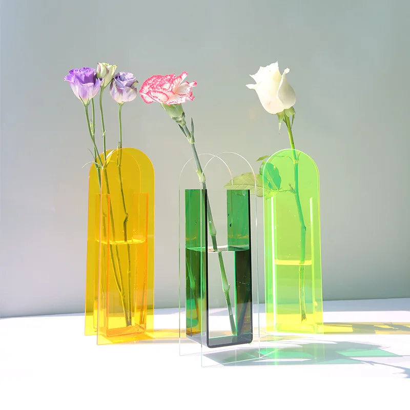 Afralia™ Acrylic Flower Vase Colorful Contemporary Floral Container for Home Office